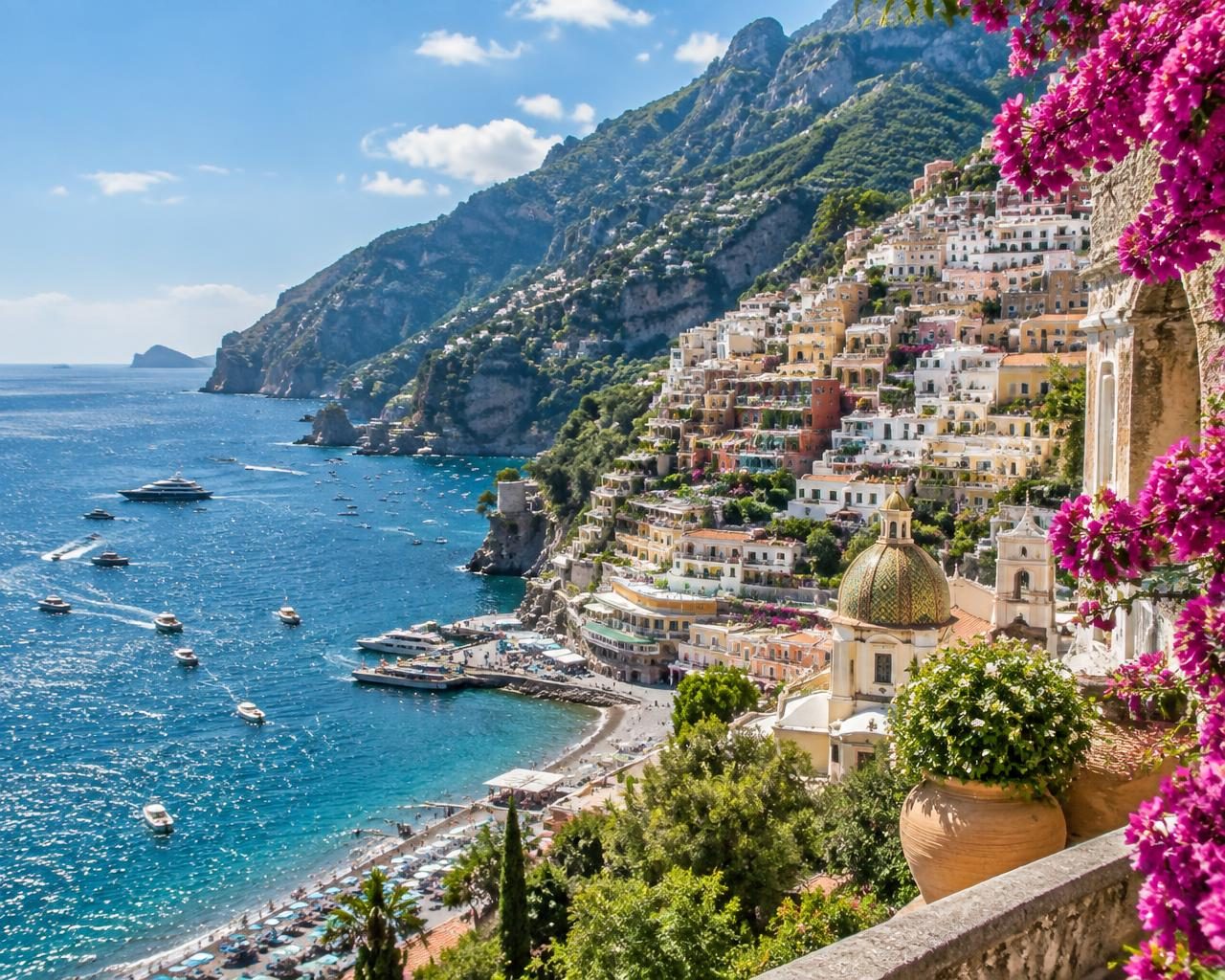 Colorful coastal village overlooking the Mediterranean Sea